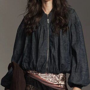 NWT: By Anthropologie Denim Bubble Bomber Jacket